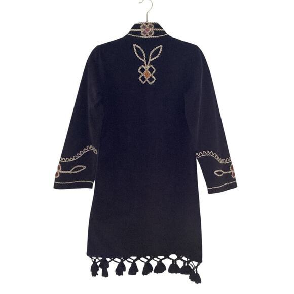 Figue Catalina Dress In Black Corduroy Floral Print Tassels Size XS - Picture 11 of 15